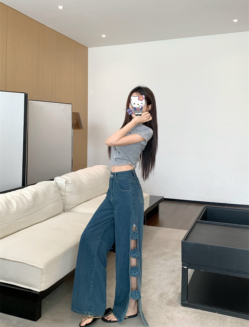 Spicegirl stereoscopic jeans split wide leg pants