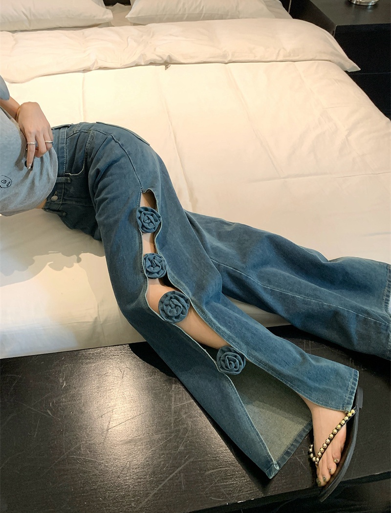 Spicegirl stereoscopic jeans split wide leg pants