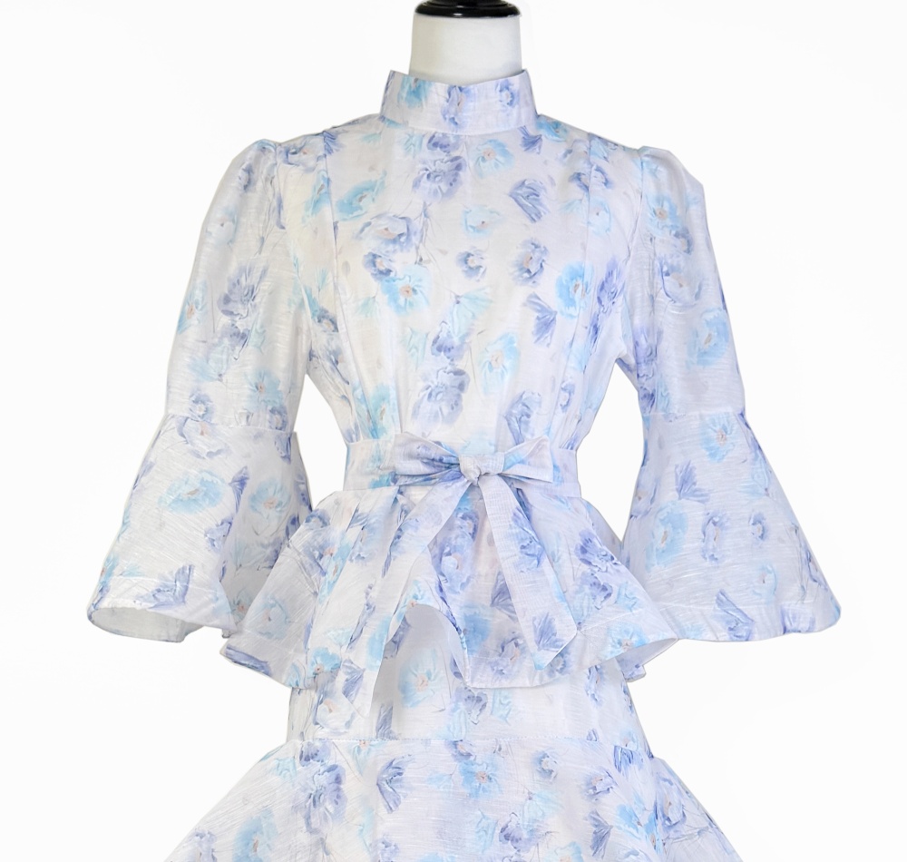 Cake lady trumpet sleeves dress lotus leaf edges retro long dress