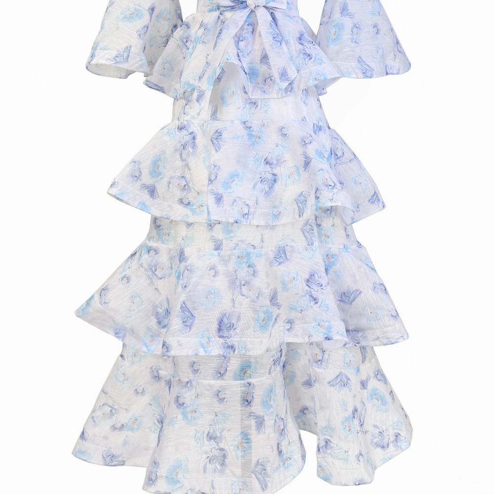 Cake lady trumpet sleeves dress lotus leaf edges retro long dress