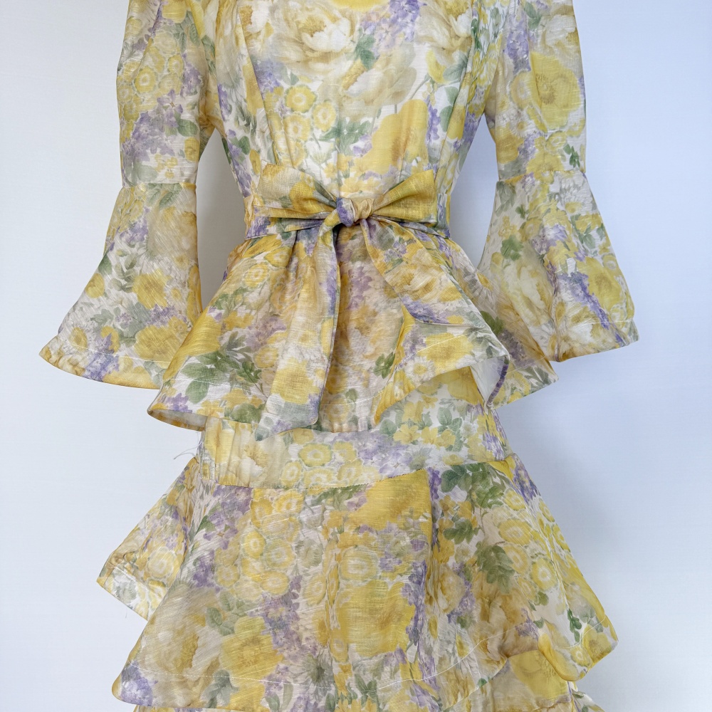 Cake lady trumpet sleeves dress lotus leaf edges retro long dress