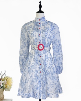 Printing T-back cstand collar jumpsuit for women