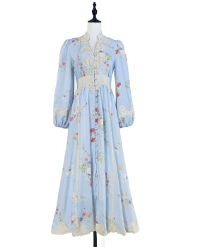 Lace luxurious V-neck breathable autumn and winter dress