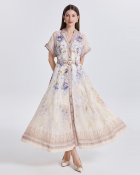 Silk linen business suit A-line dress 2pcs set