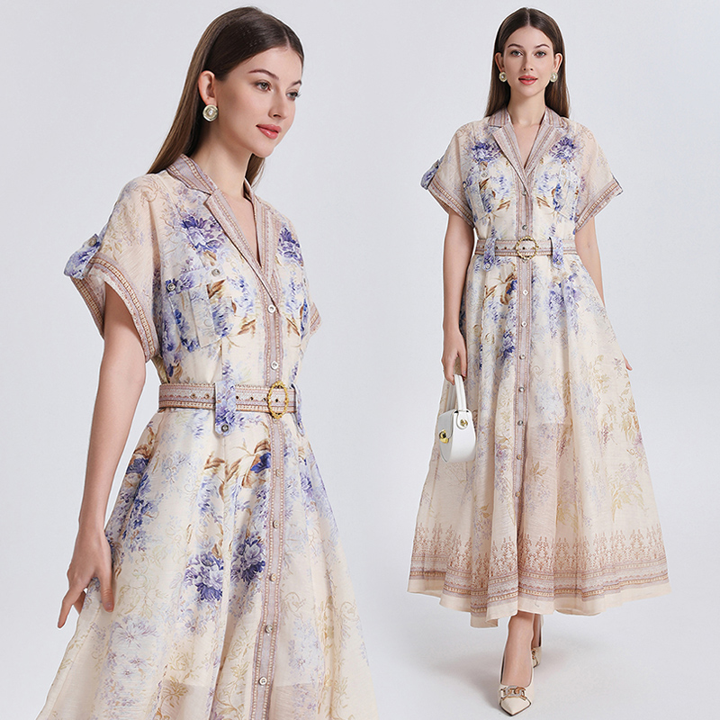Silk linen business suit A-line dress 2pcs set