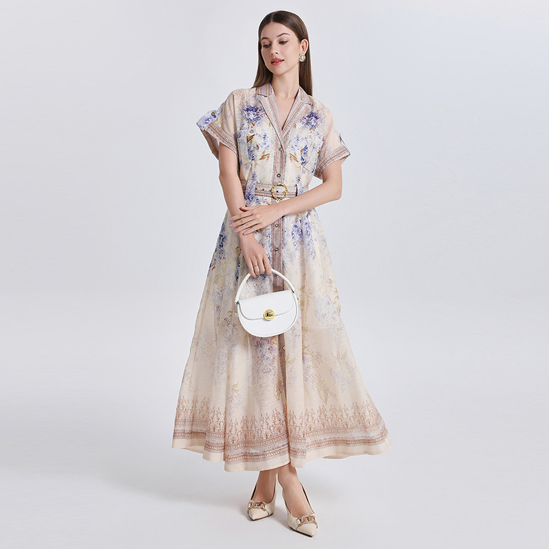 Silk linen business suit A-line dress 2pcs set