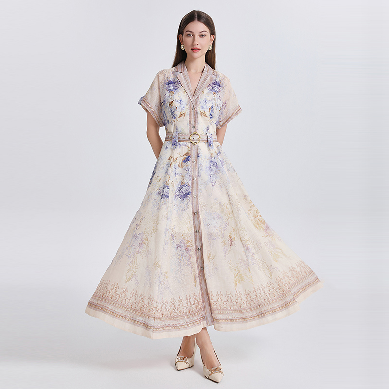 Silk linen business suit A-line dress 2pcs set
