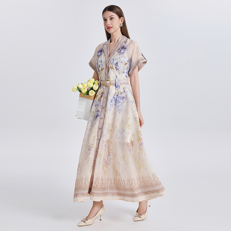 Silk linen business suit A-line dress 2pcs set