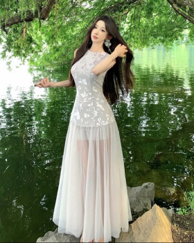 Sling thin dress purple summer long dress