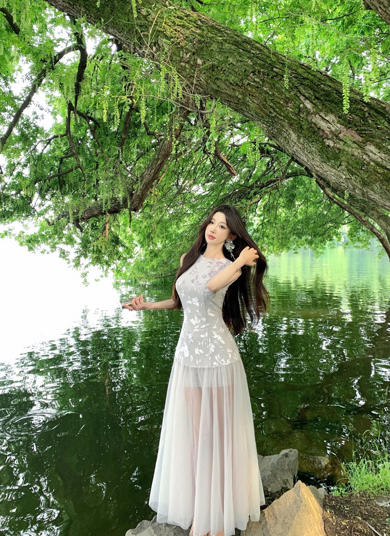 Sling thin dress purple summer long dress