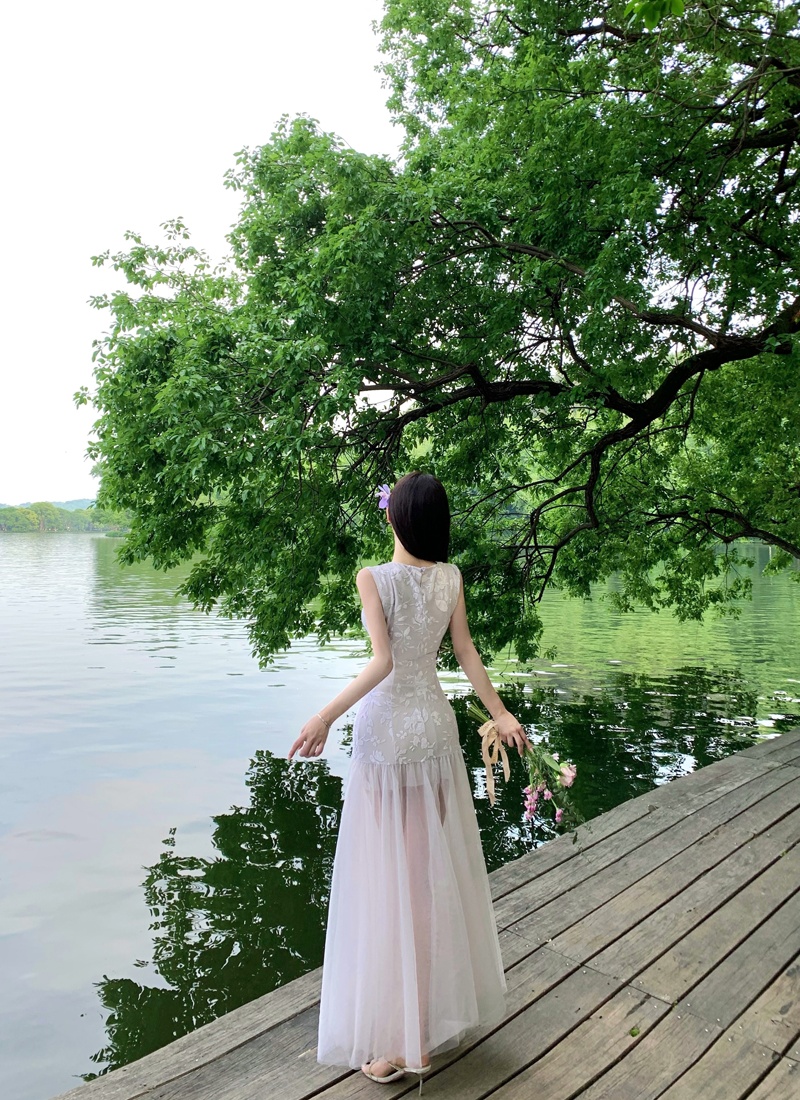 Sling thin dress purple summer long dress