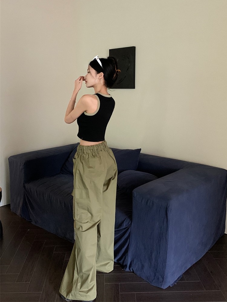 Mixed colors work pants slim vest 2pcs set for women