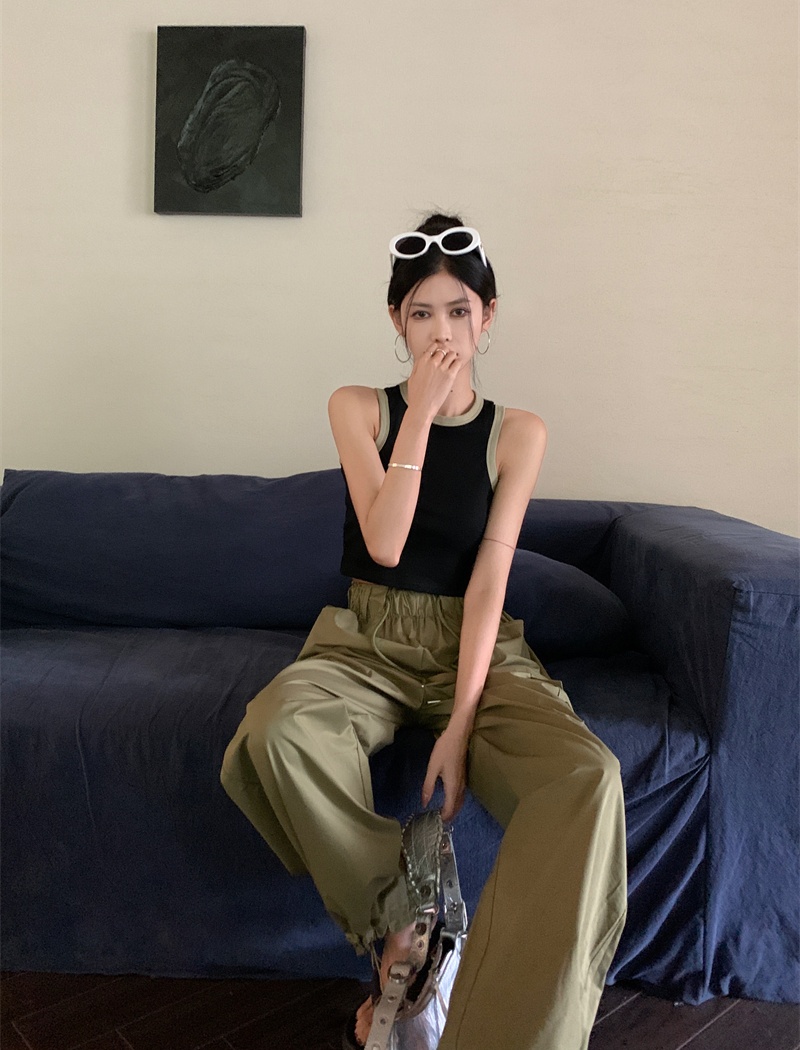 Mixed colors work pants slim vest 2pcs set for women
