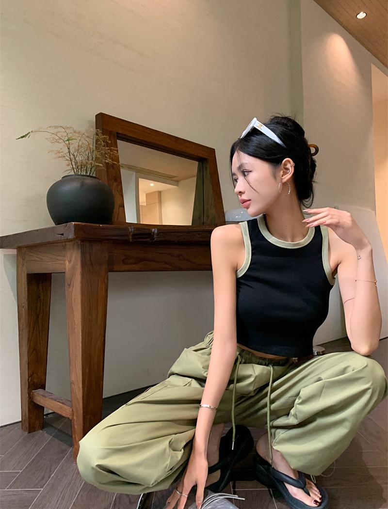 Mixed colors work pants slim vest 2pcs set for women