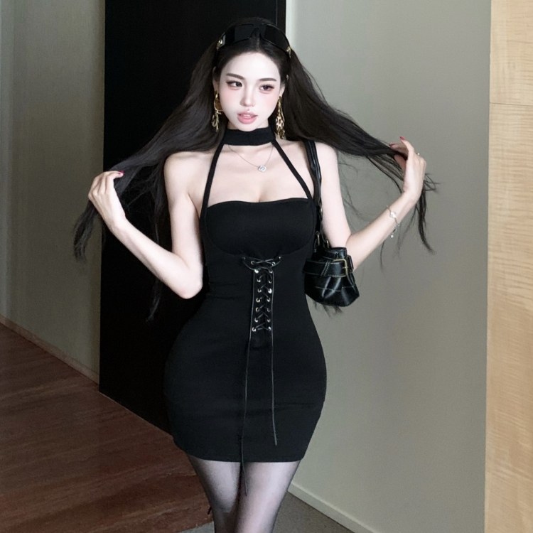 Bandage slim spicegirl short knitted halter dress