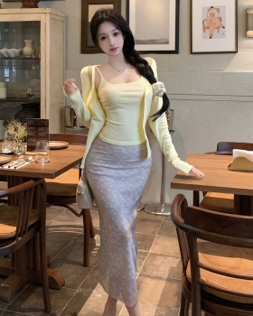 Lace sling cardigan autumn basis skirt 3pcs set