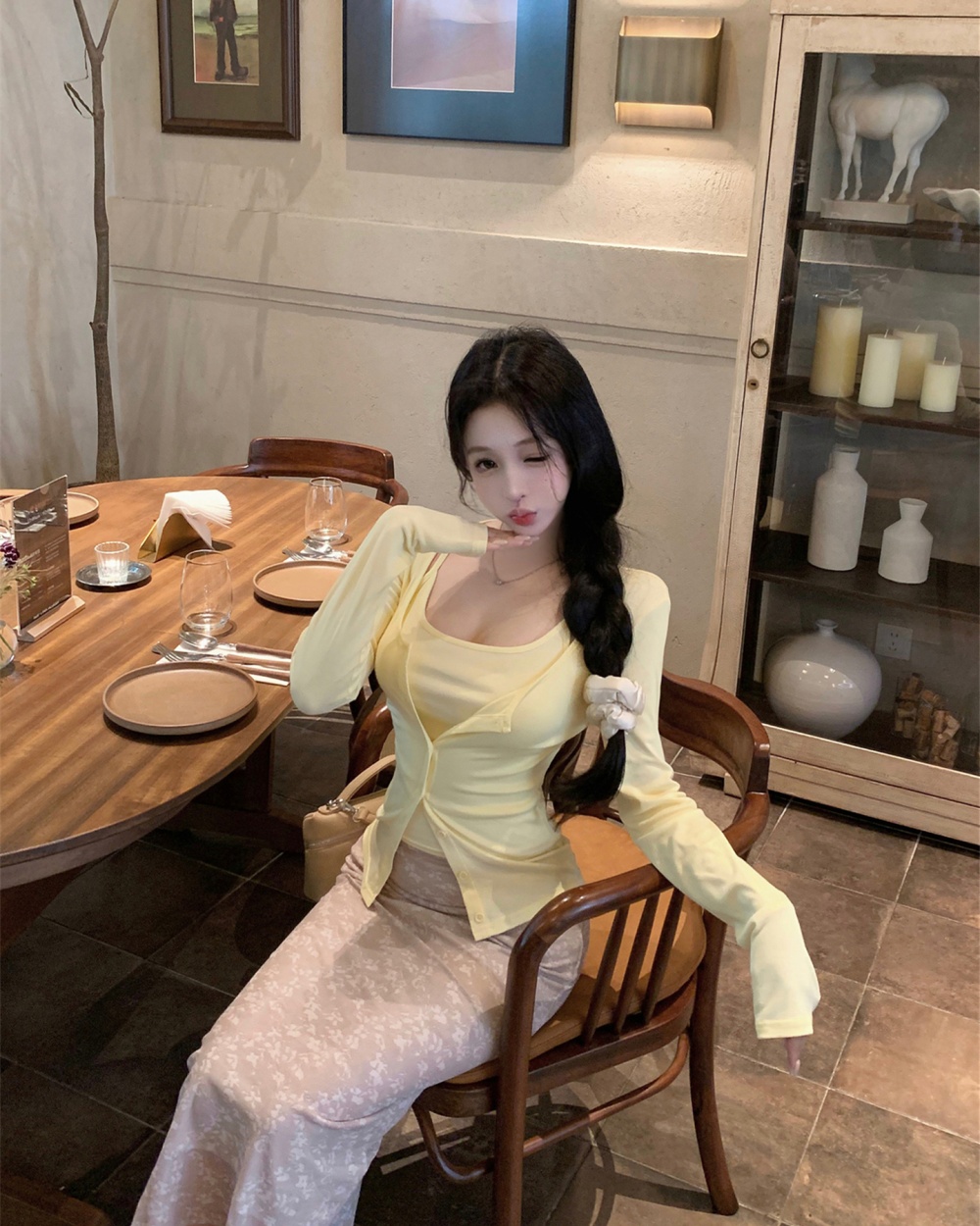 Lace sling cardigan autumn basis skirt 3pcs set