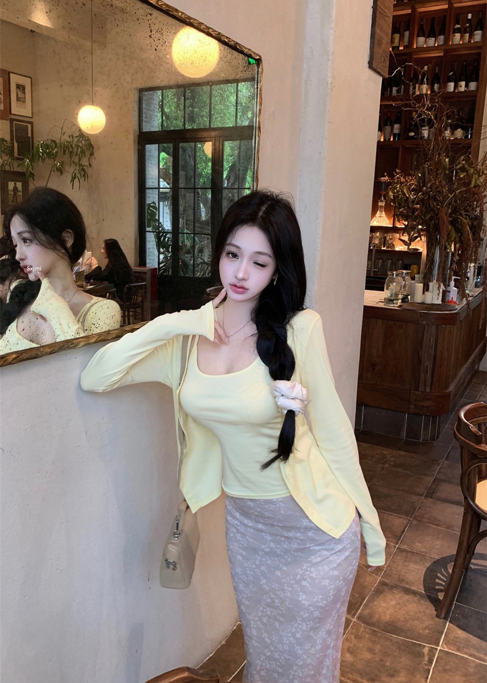 Lace sling cardigan autumn basis skirt 3pcs set