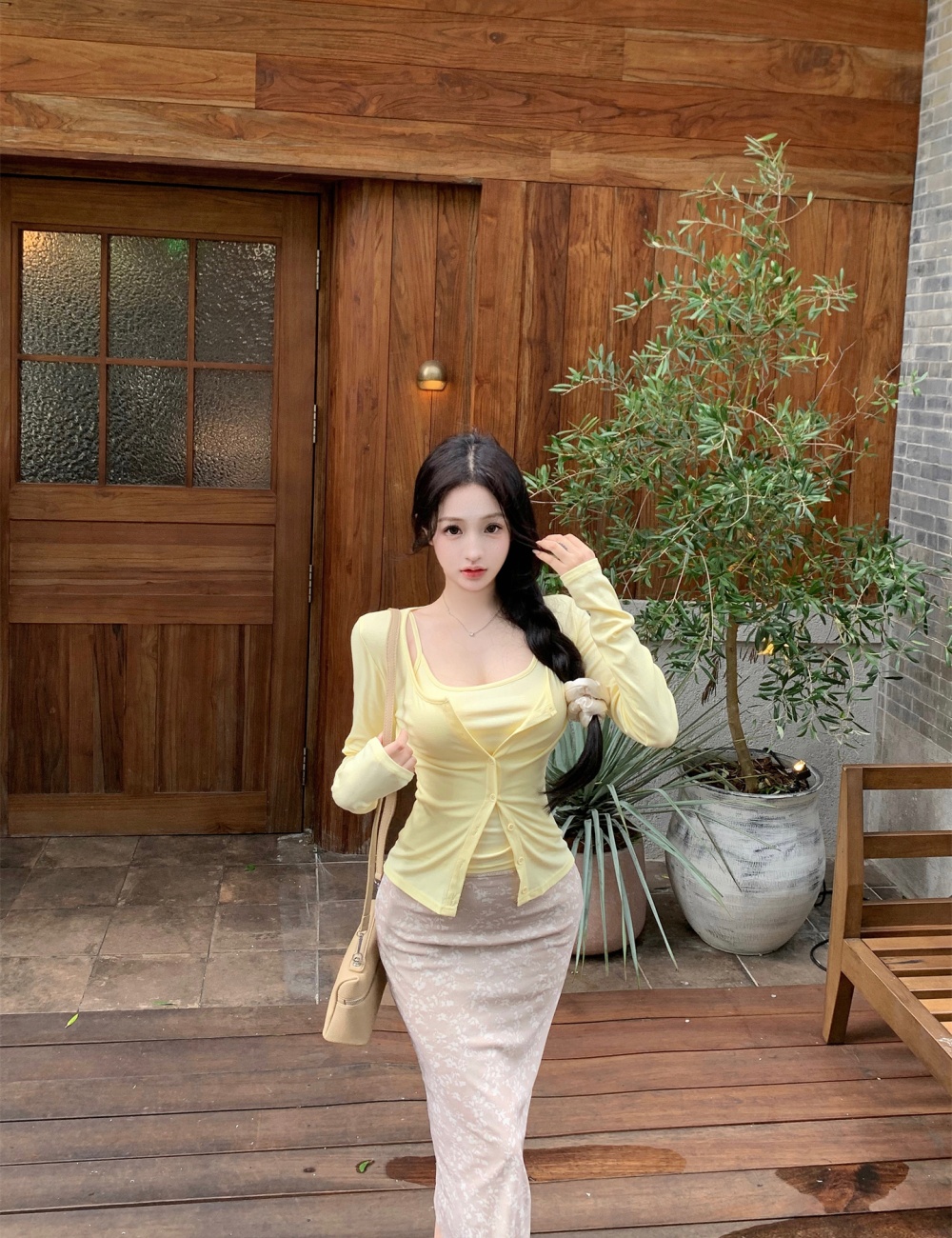 Lace sling cardigan autumn basis skirt 3pcs set