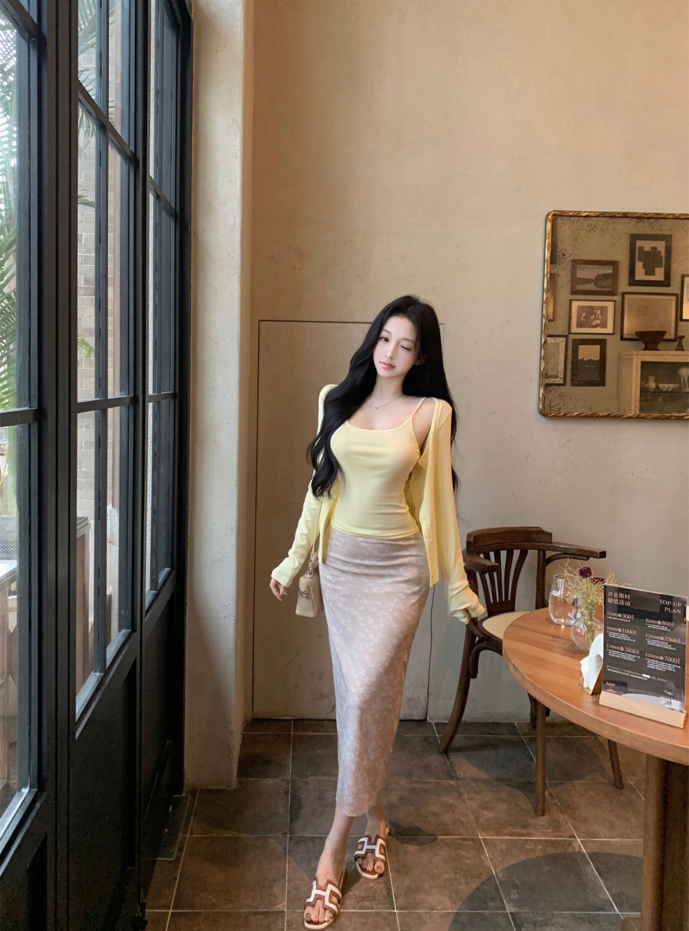 Lace sling cardigan autumn basis skirt 3pcs set