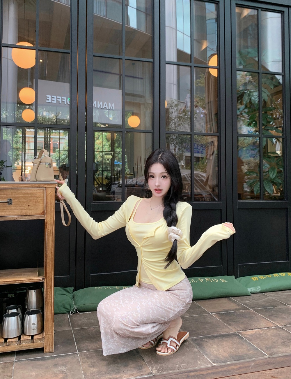 Lace sling cardigan autumn basis skirt 3pcs set