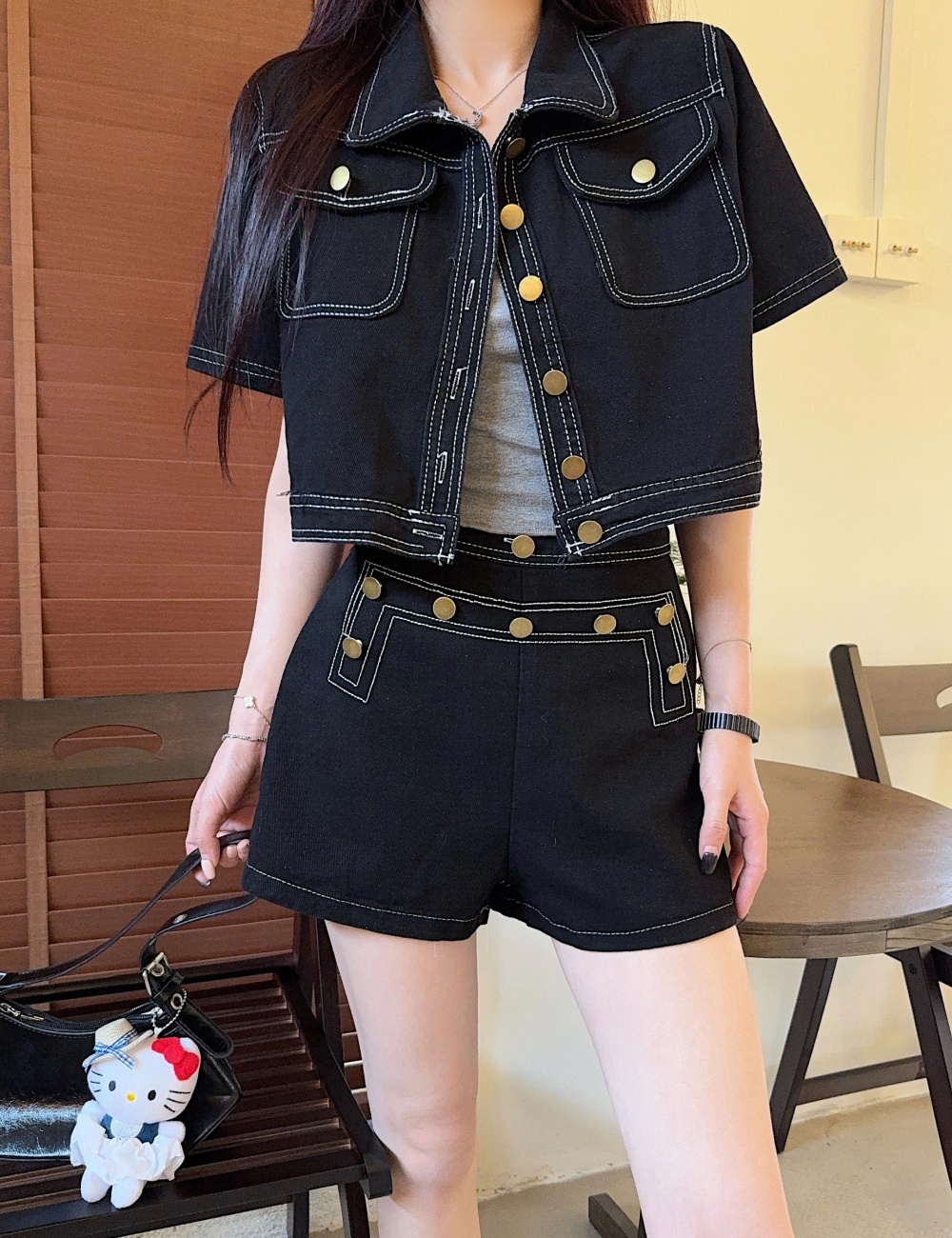 High waist wide leg tops summer shorts 2pcs set