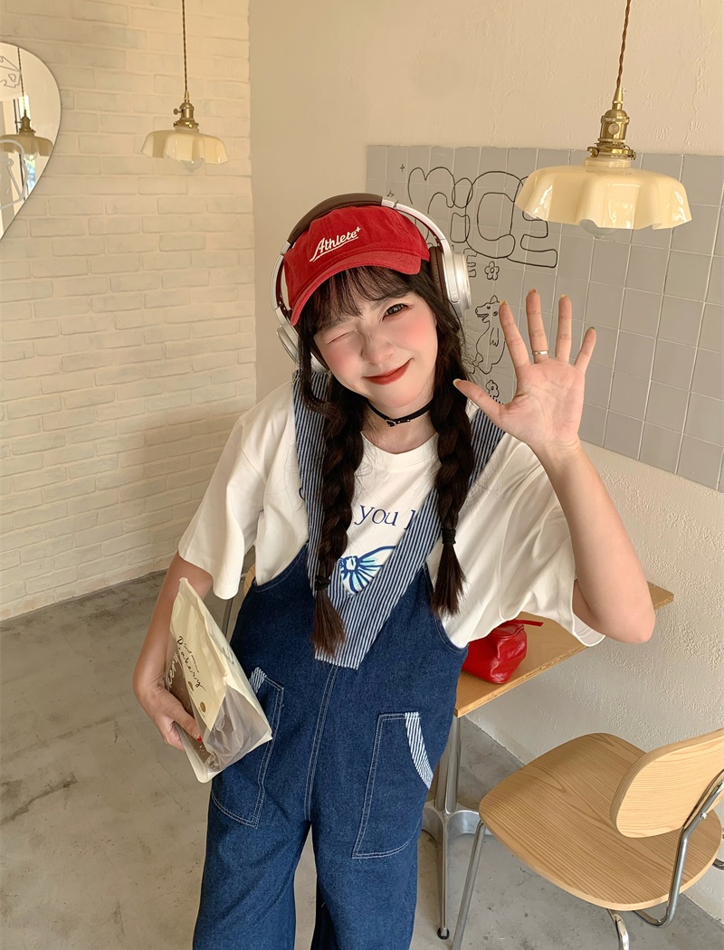 Korean style wide leg bib pants splice jumpsuit