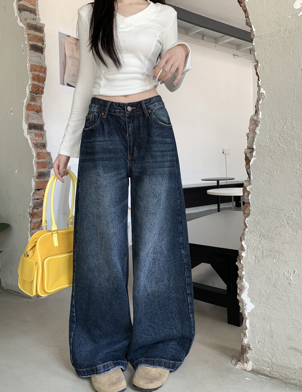 Retro straight autumn washed jeans