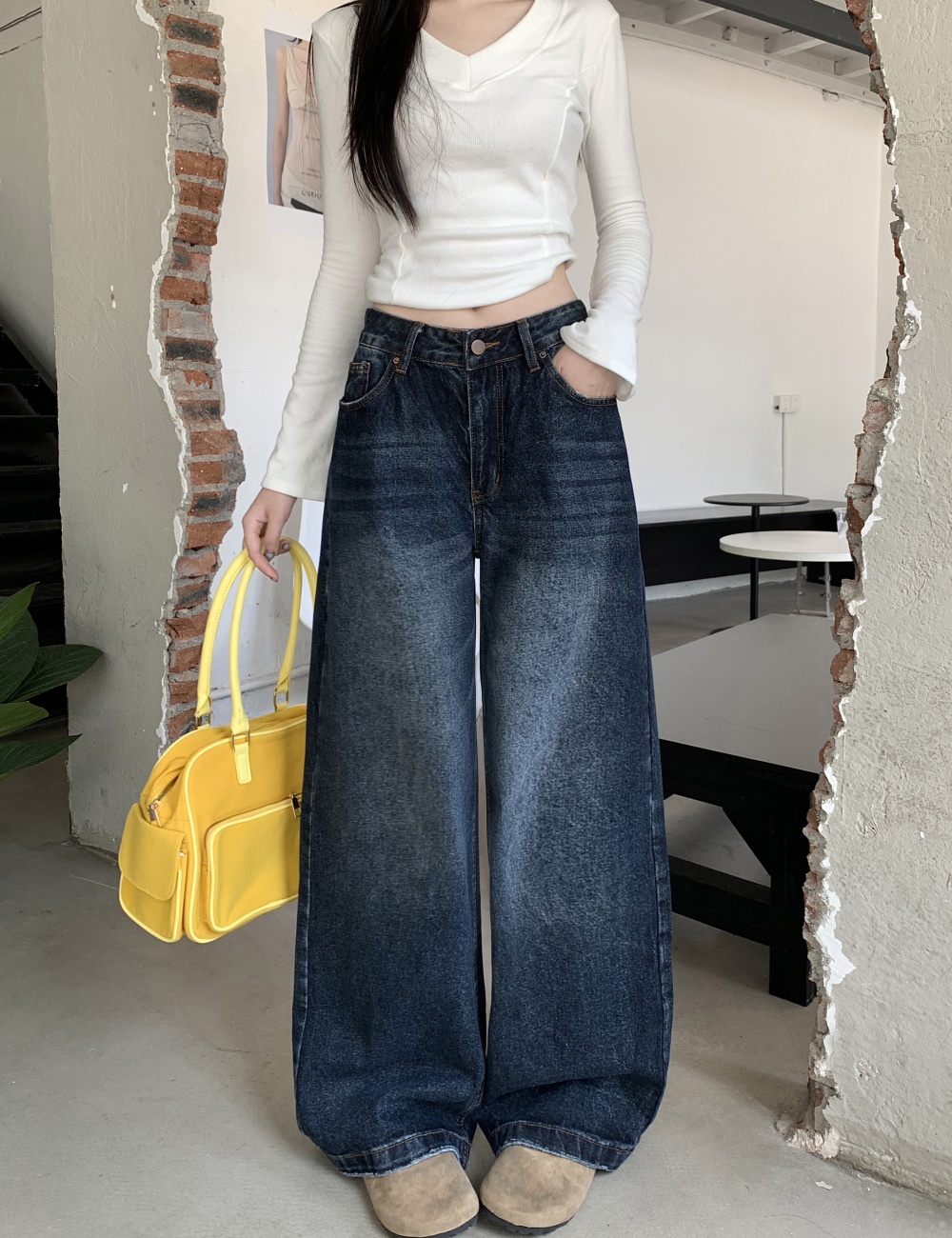 Retro straight autumn washed jeans