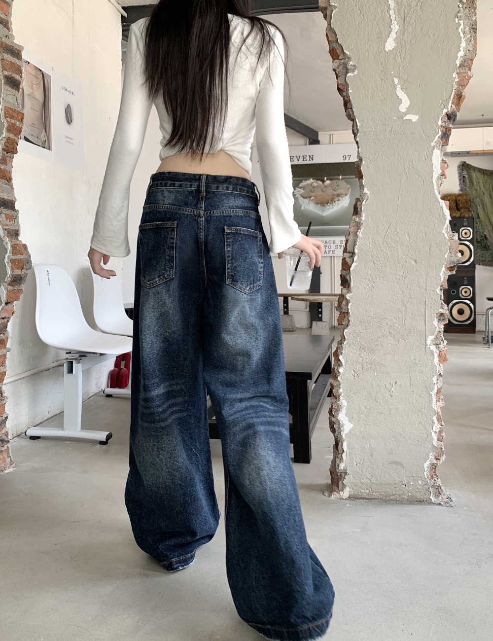 Retro straight autumn washed jeans