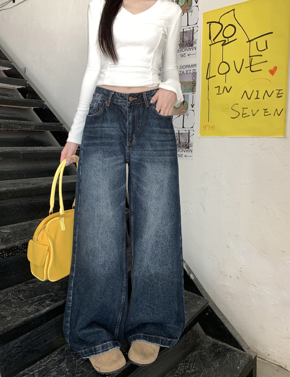 Retro straight autumn washed jeans