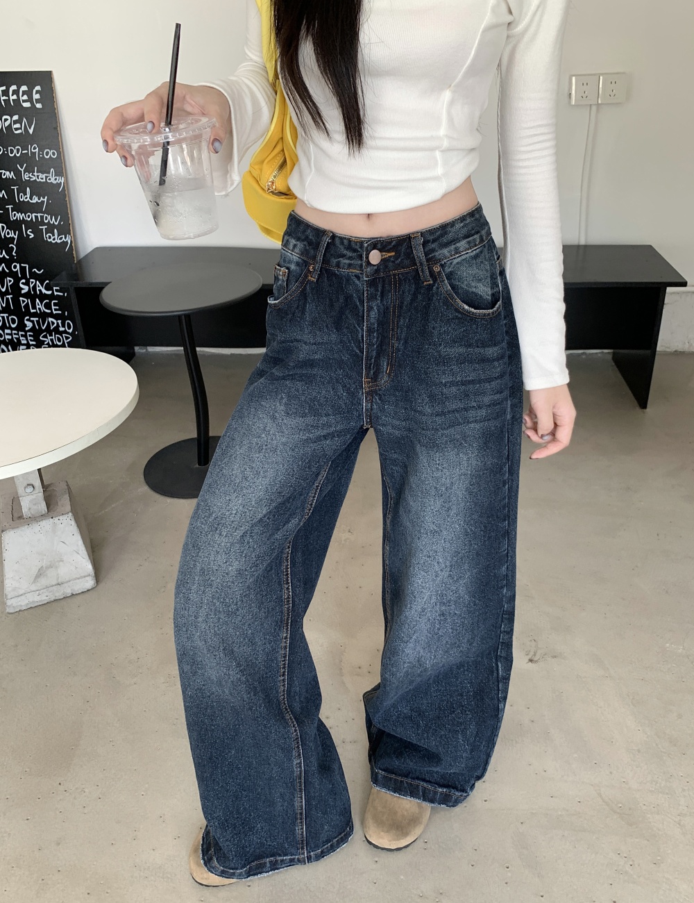 Retro straight autumn washed jeans