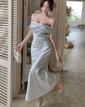 Mermaid refreshing sling long dress tender lapel dress