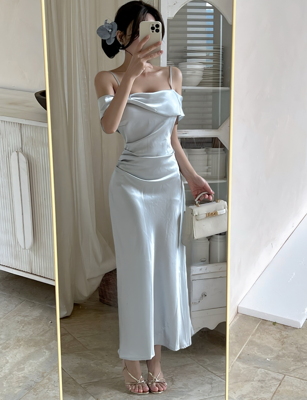 Mermaid refreshing sling long dress tender lapel dress