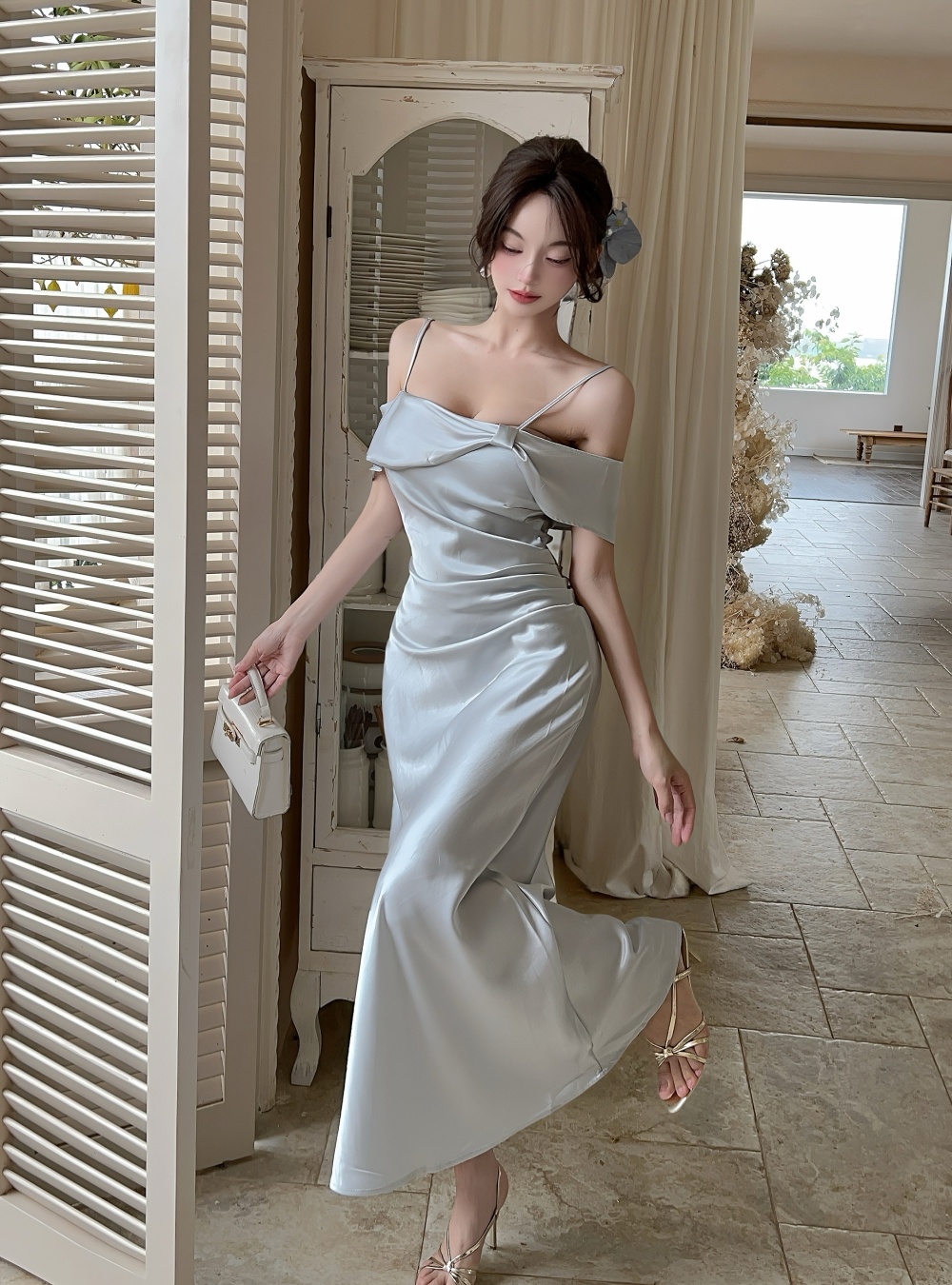 Mermaid refreshing sling long dress tender lapel dress