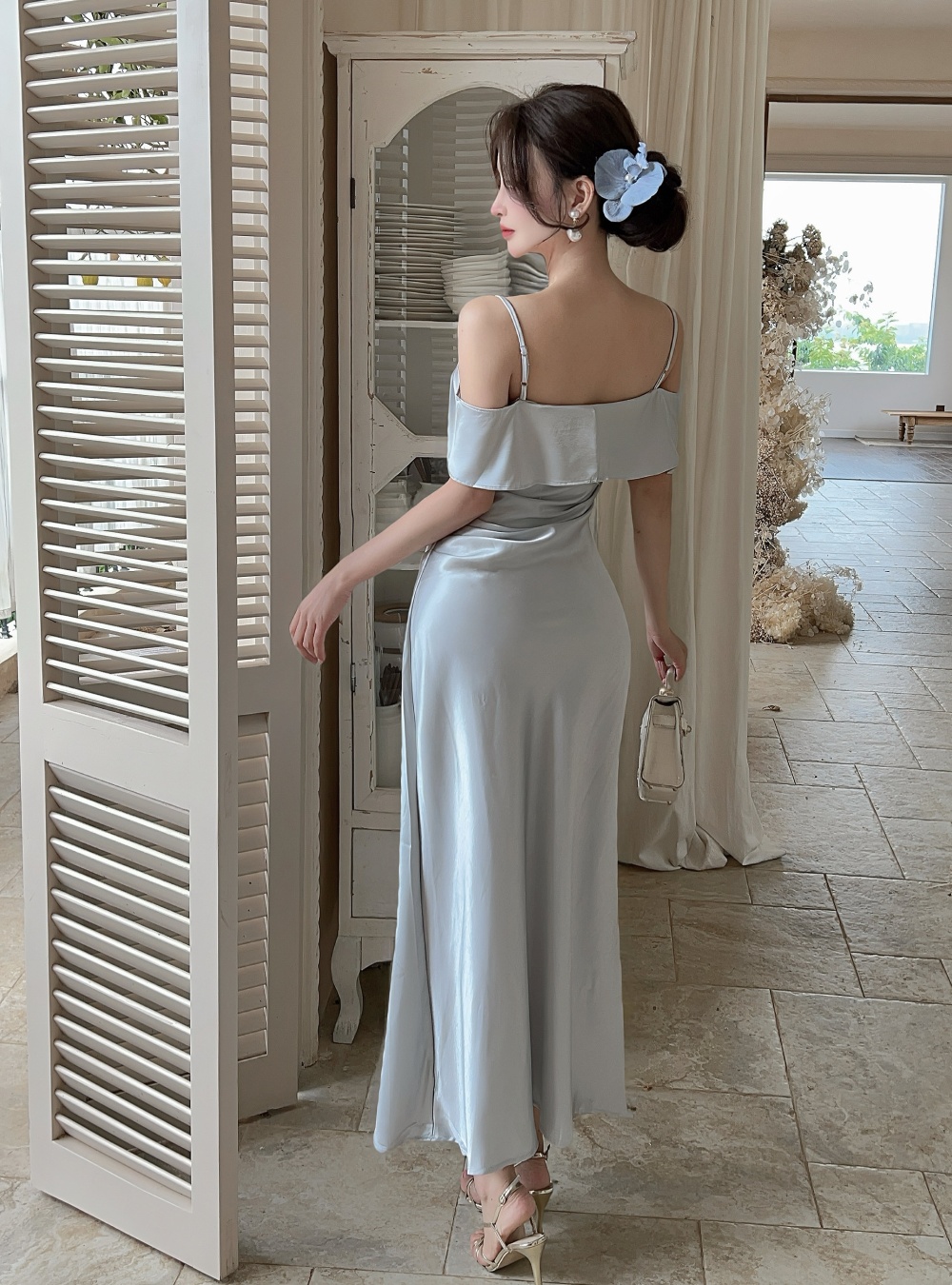 Mermaid refreshing sling long dress tender lapel dress