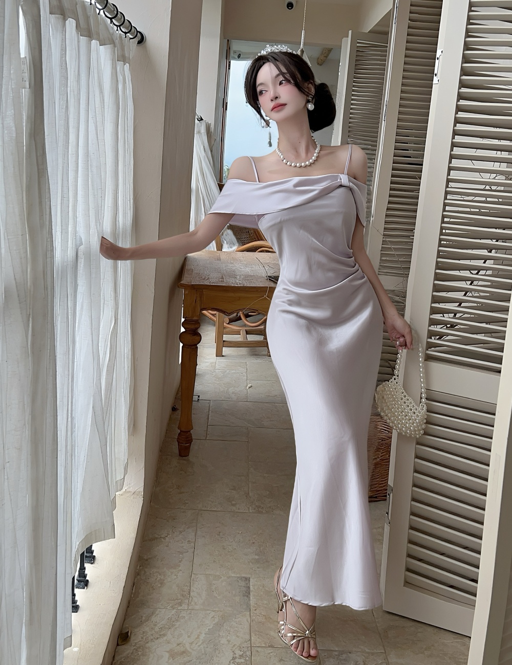 Mermaid refreshing sling long dress tender lapel dress