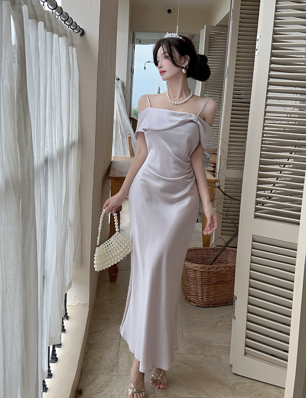 Mermaid refreshing sling long dress tender lapel dress