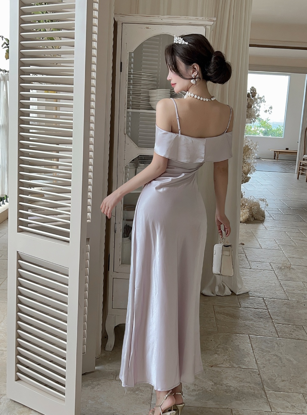 Mermaid refreshing sling long dress tender lapel dress
