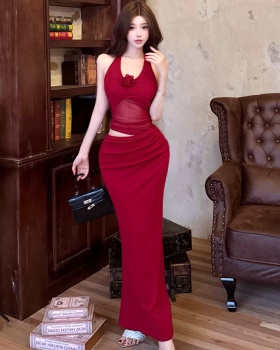 Sexy package hip splice France style show waist gauze dress