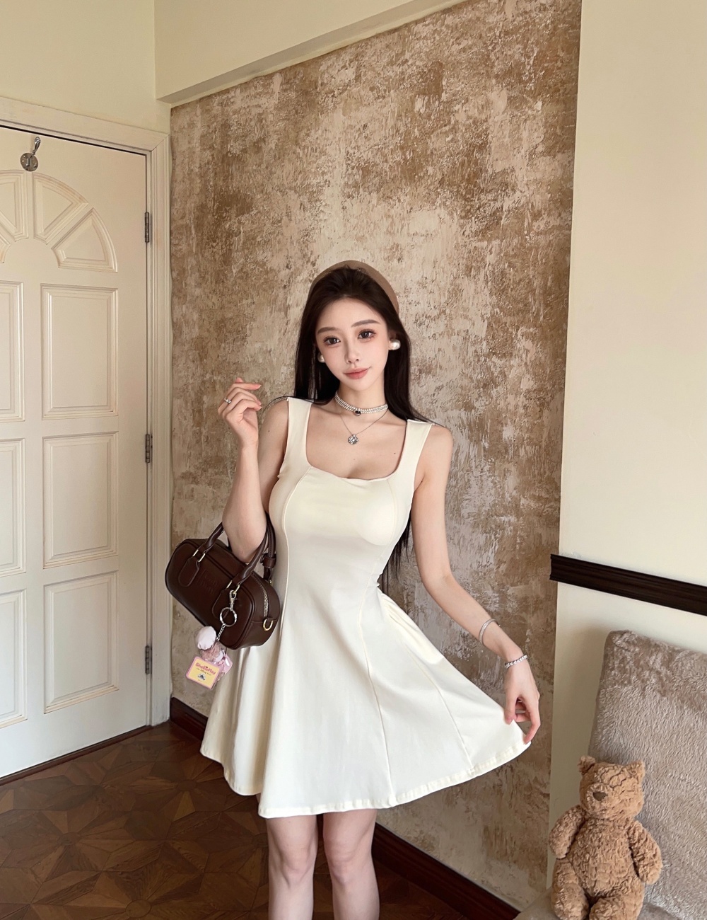 U-neck niche France style summer sexy enticement T-back