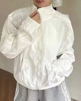 Wears outside zip lace coat niche loose tops for women