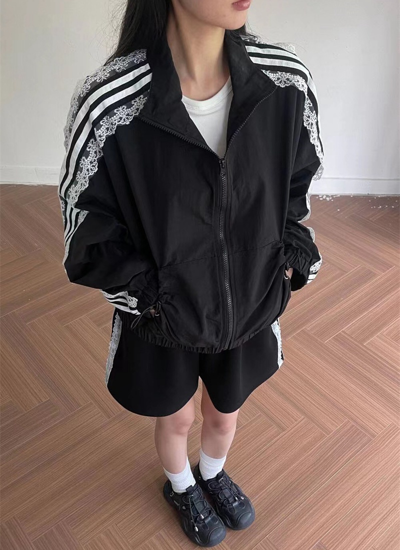 Wears outside zip lace coat niche loose tops for women