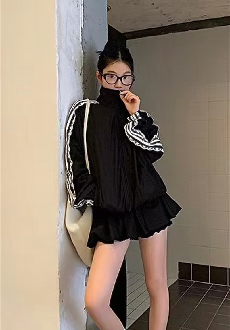 Wears outside zip lace coat niche loose tops for women