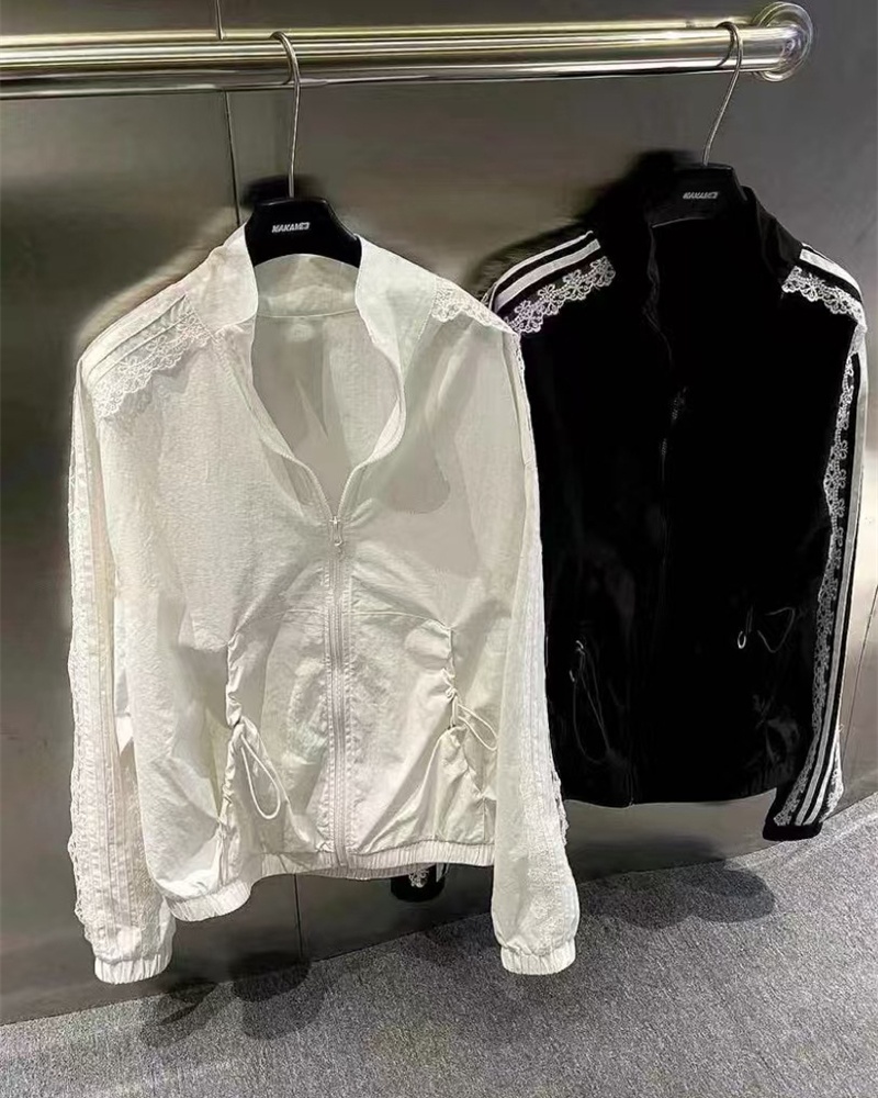 Wears outside zip lace coat niche loose tops for women