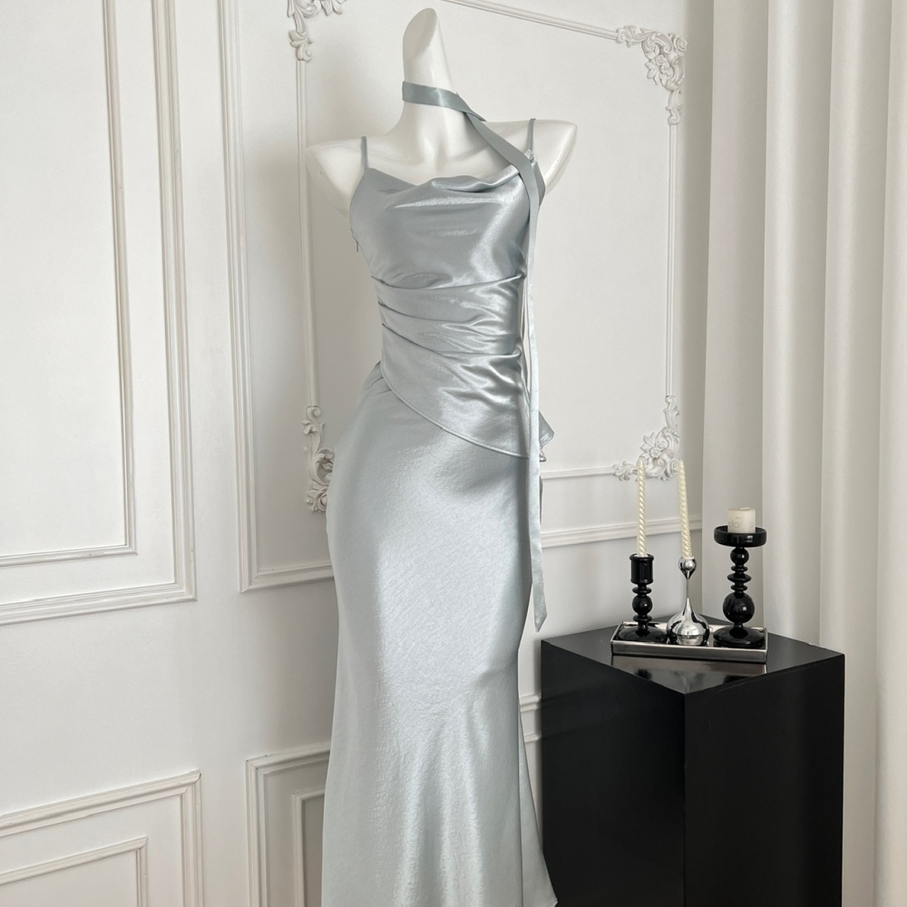 Satin summer France style sling dress for women