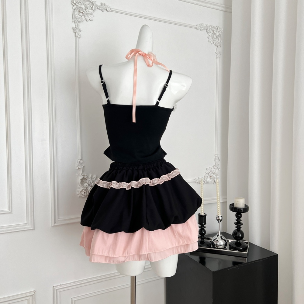 Slim sling enticement tops cartoon summer kitten skirt a set