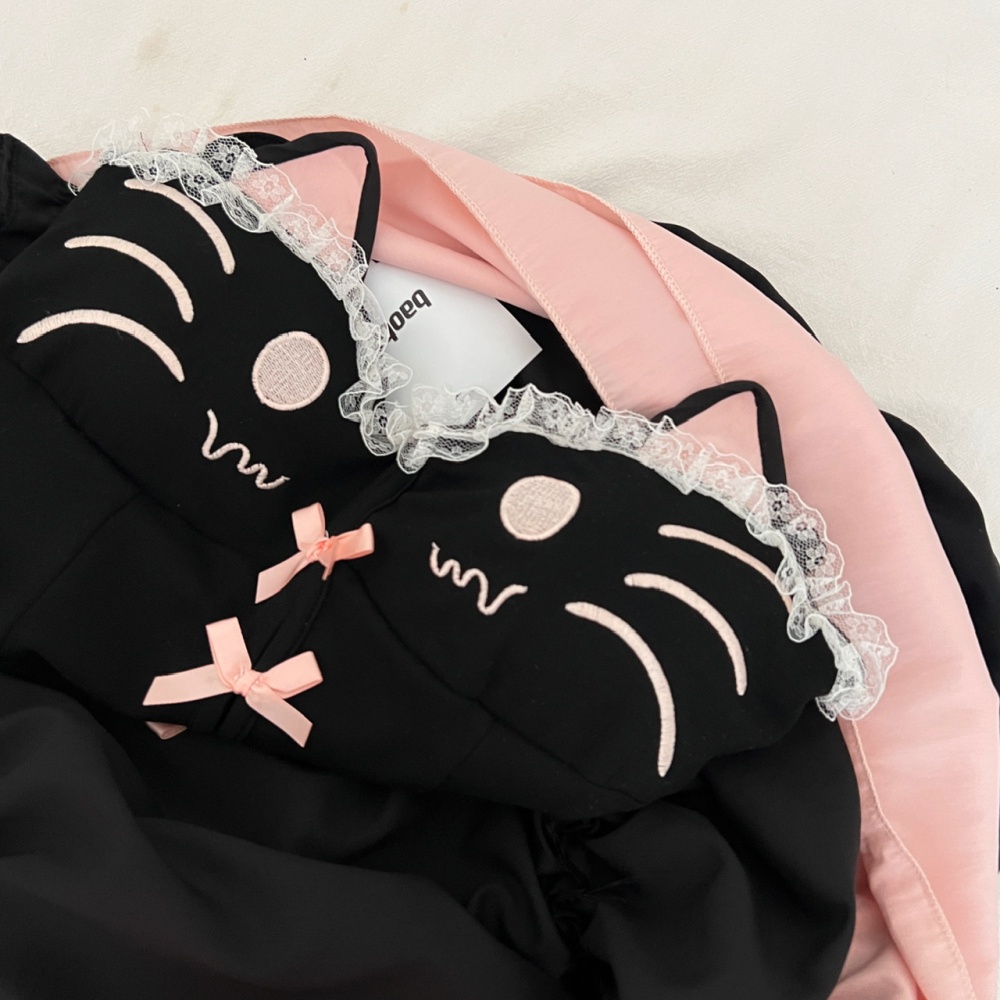 Slim sling enticement tops cartoon summer kitten skirt a set