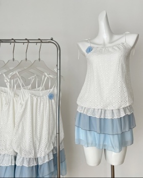 White summer dress flat shoulder T-back for women