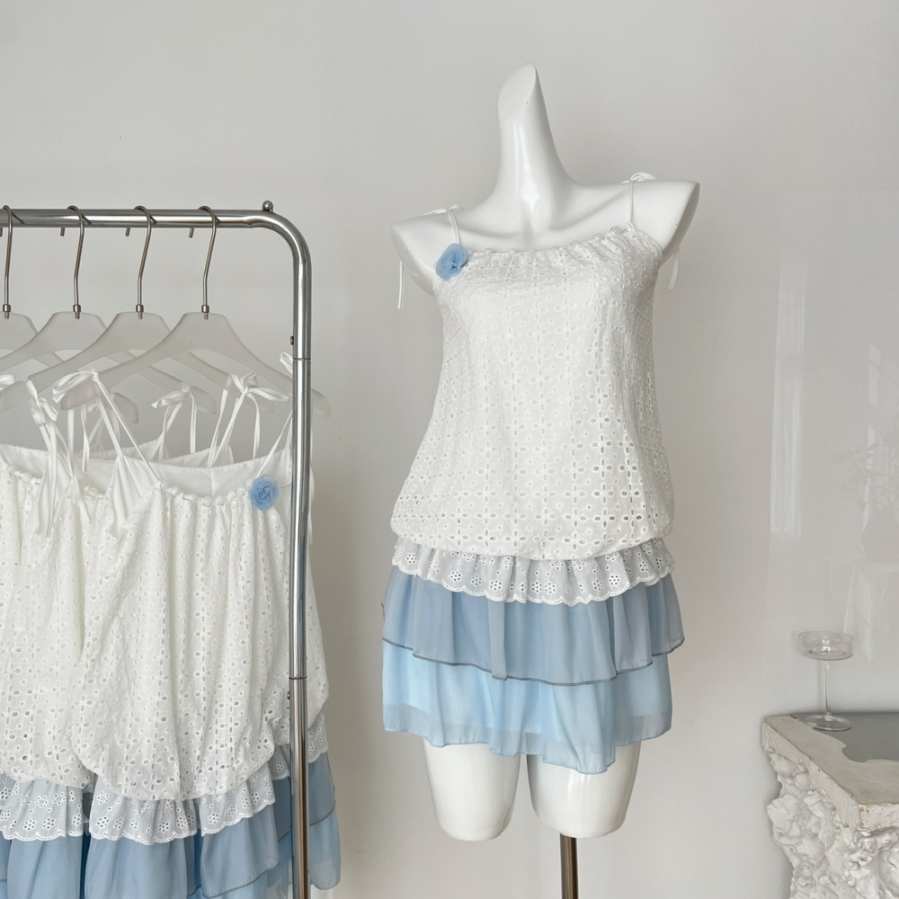 White summer dress flat shoulder T-back for women